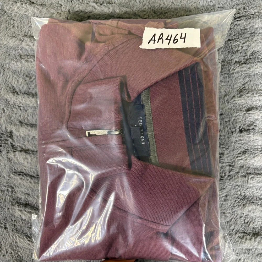 Ted Baker London Mens Size 7 Burgundy 1/4 Zip Mock Neck Pullover Sweater AR464
